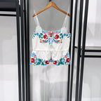Romantic Floral Lace Embroidered Midi Set With Sleeveless Top And Side Slit Skirt