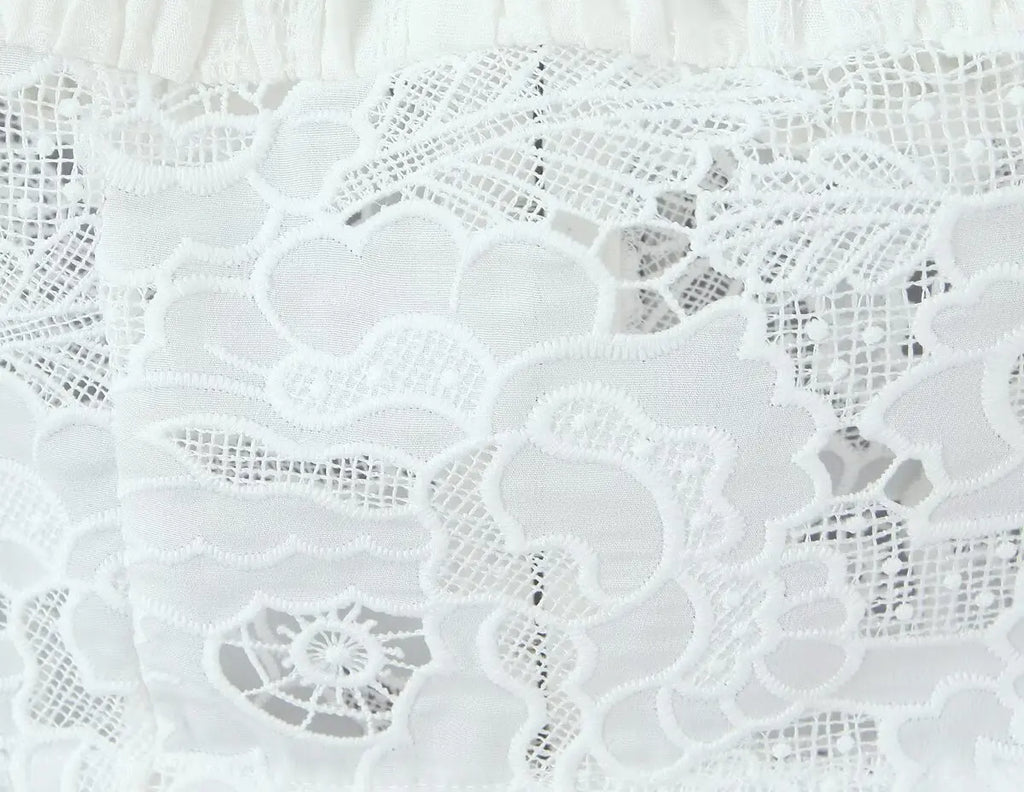 Romantic Lace Patchwork Off Shoulder Puff Sleeve Crop Top