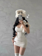 Retro Lace Patchwork Bodycon Mini Dress With Spaghetti Straps