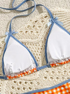 Plaid Lace-Up Bikini Set for Women Sexy Beach Swimwear