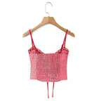 Sexy Sweet Girl Plaid Polka Dot Camis Cotton Top