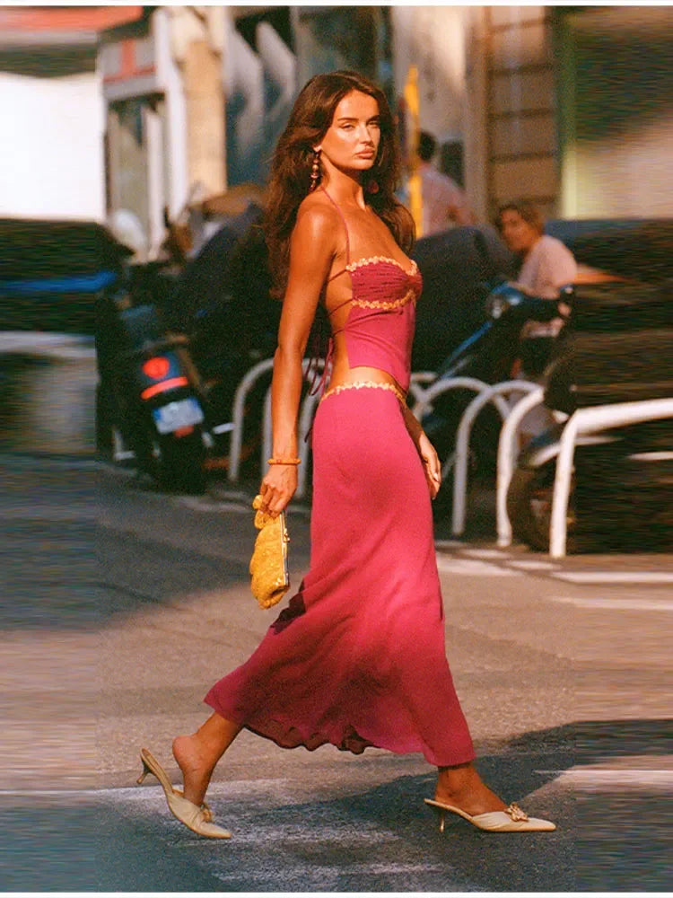 Sunset Vibe Halter Crop Top And Mermaid Skirt Two-Piece Set