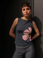 Floral Print Crop Tank Top For Women Fitted Boat Neck Sleeveless