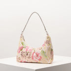 Floral Embroidered Sequin Shoulder Bag For Women Crescent Shape Evening Purse