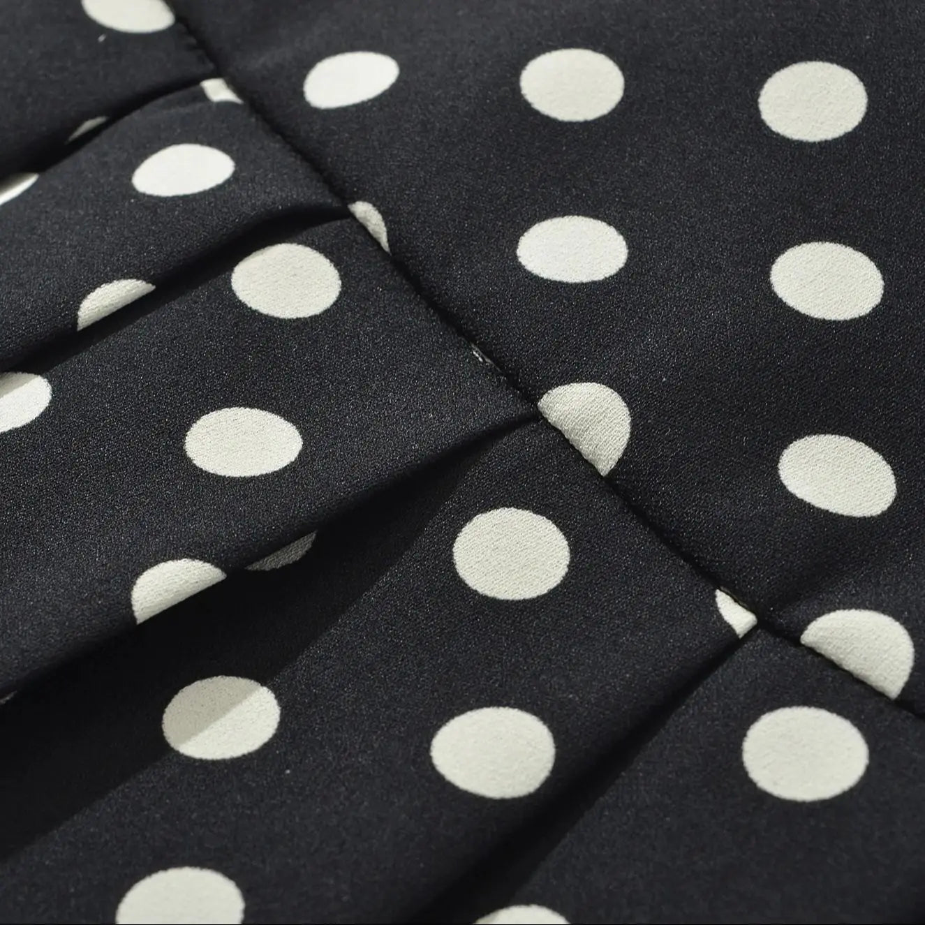 Black Polka Dot Pleated Mini With Shorts Lining Low Waist Skater Style Button Details