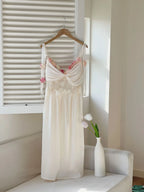 Satin Nightgown Women Fairy Princess Style Nightdress Sexy Flower Trim Sleepwear