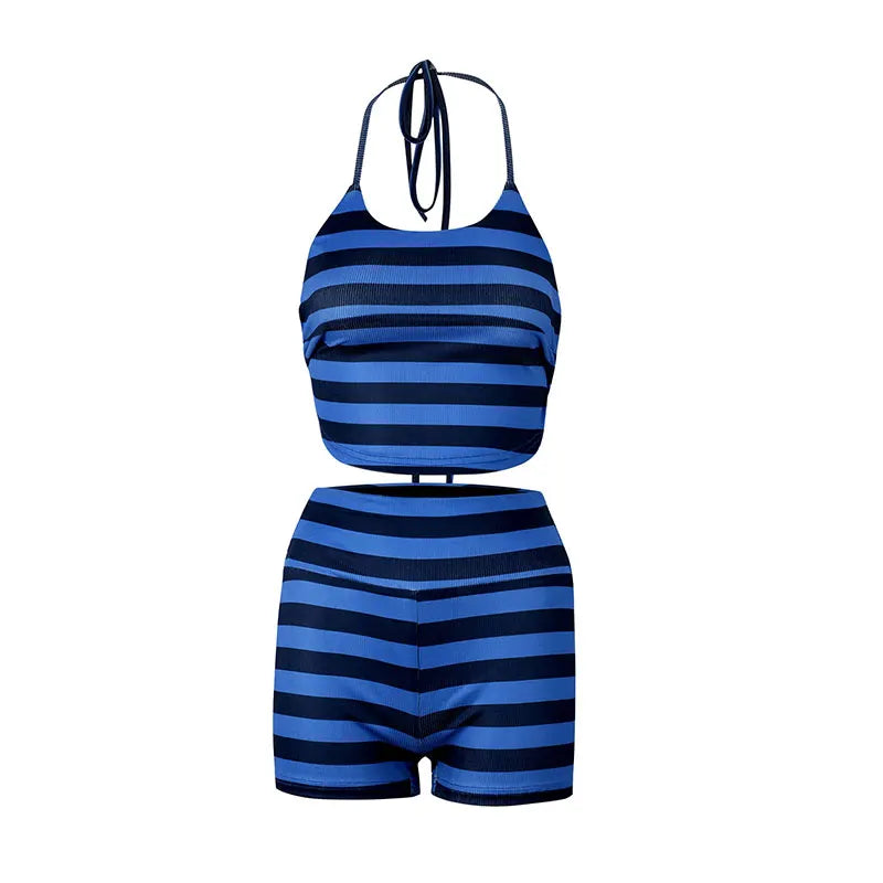 Top and Shorts Set for Women Backless Tank Two Piece