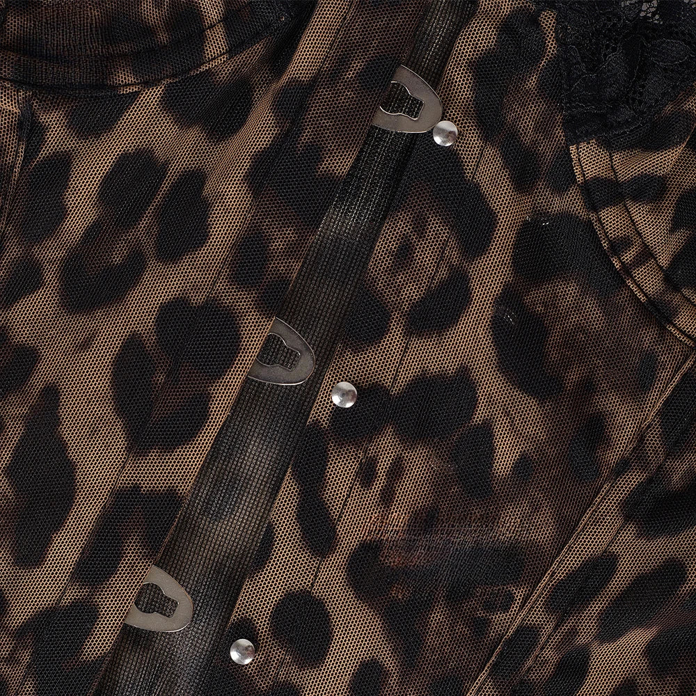 Leopard Print Mesh Corset Bustier