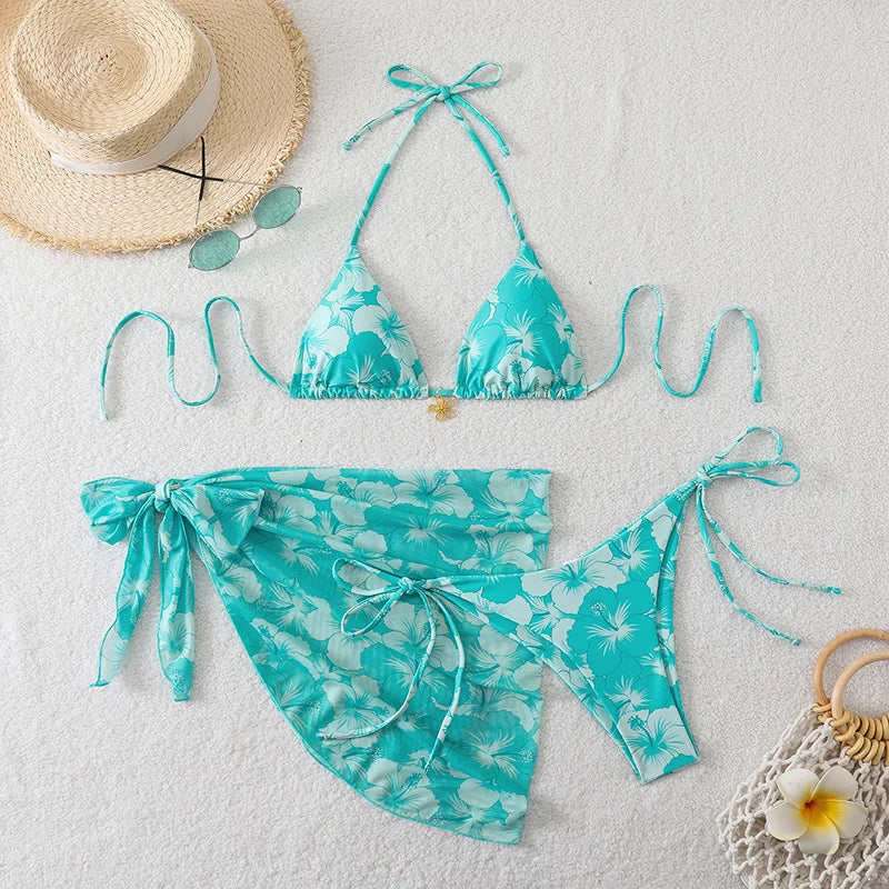 Triangle Bikini Set With Cover Up