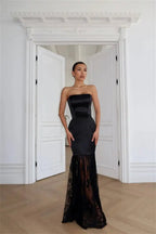 Satin Strapless Maxi Dress Off Shoulder Backless