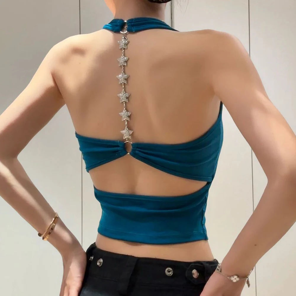 Midnight Y2K Backless Chain Cutout Strapless Tank Top