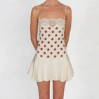 Polka Dot Satin Cami Dress With Lace Trim And Ruffle Hem Mini