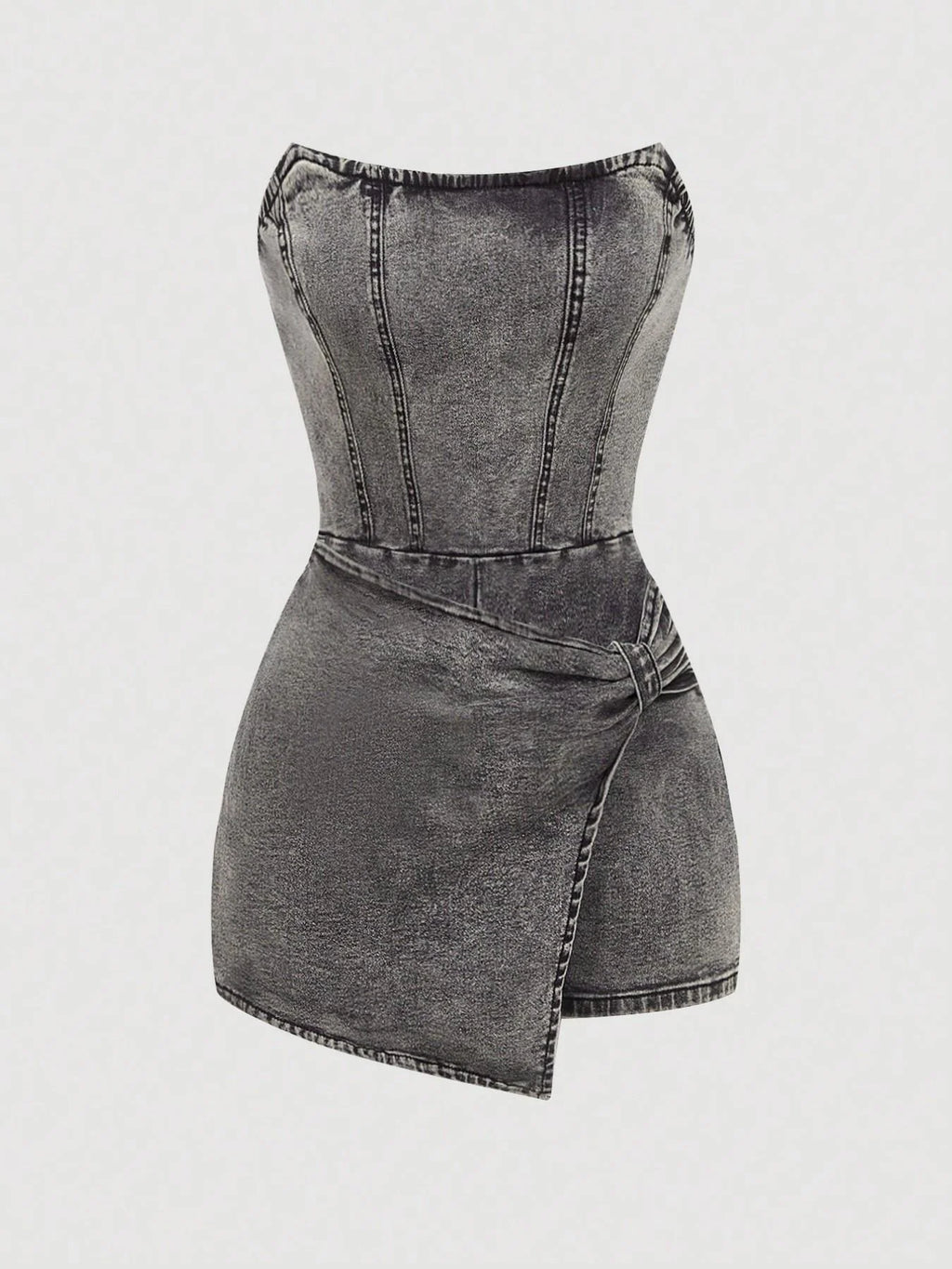 Twisted Front Denim Tube Dress
