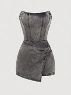 Twisted Front Denim Tube Dress