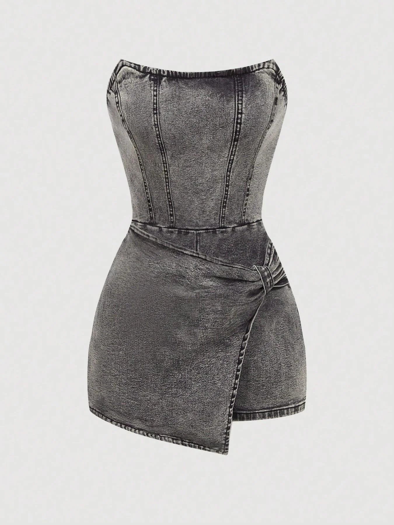 Twisted Front Denim Tube Dress