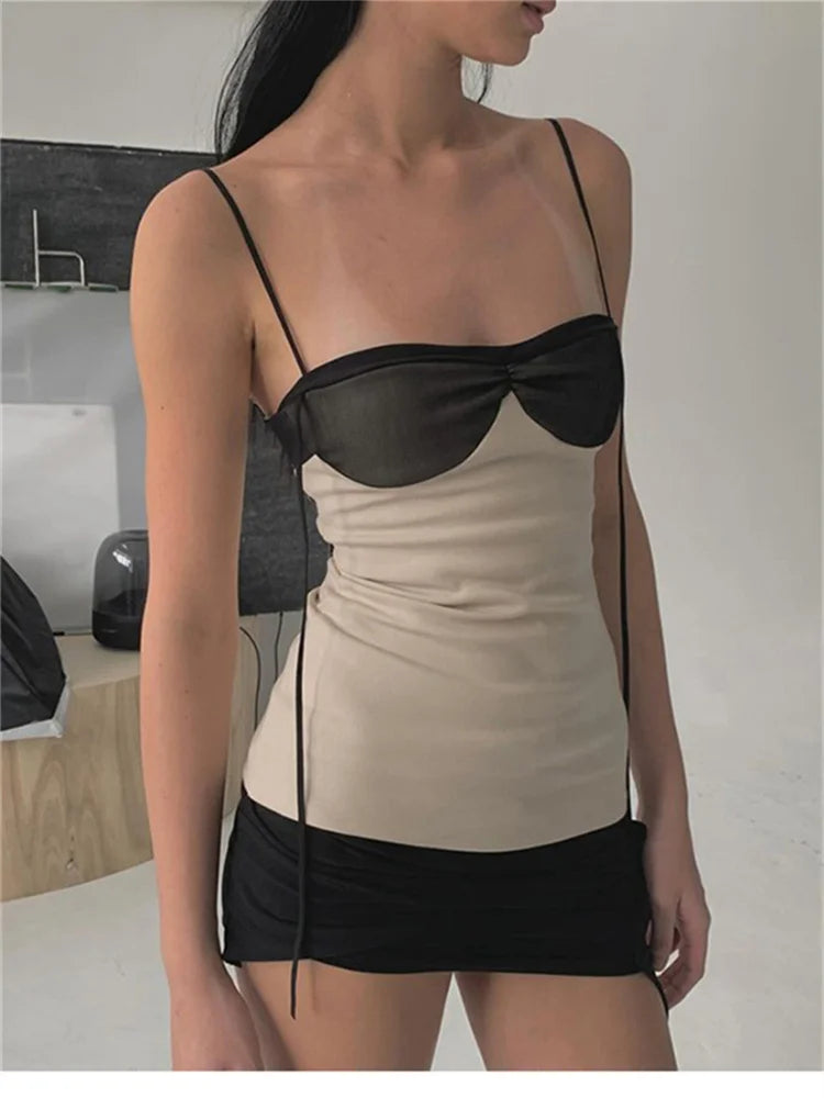 Patchwork Panelled Mini Dress With Backless Tassels