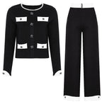 Diamond Buckle Knit Top With Elastic Fit Long Sleeve Pullover Round Neck For Women