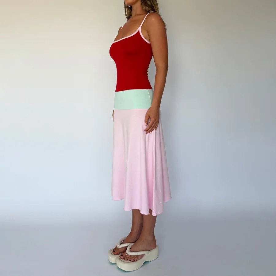 Colorful Spaghetti Strap Maxi Dress Slim Backless Sundress
