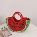 Handmade Watermelon Tangerine Straw Crossbody Bag For Women Boho Fruit Themed Shoulder Tote