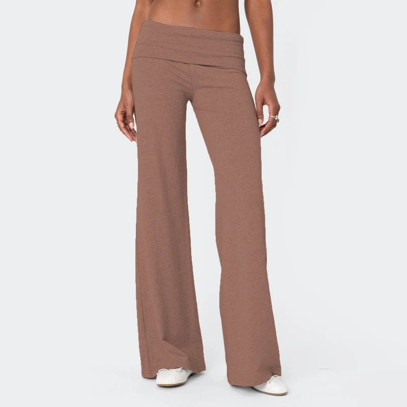Casual Wide Leg Sweatpants Fold Over Waist Low Rise Flare Yoga Lounge