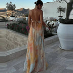 Bohemian Patterned Maxi Dress With Backless Halter Sleeveless