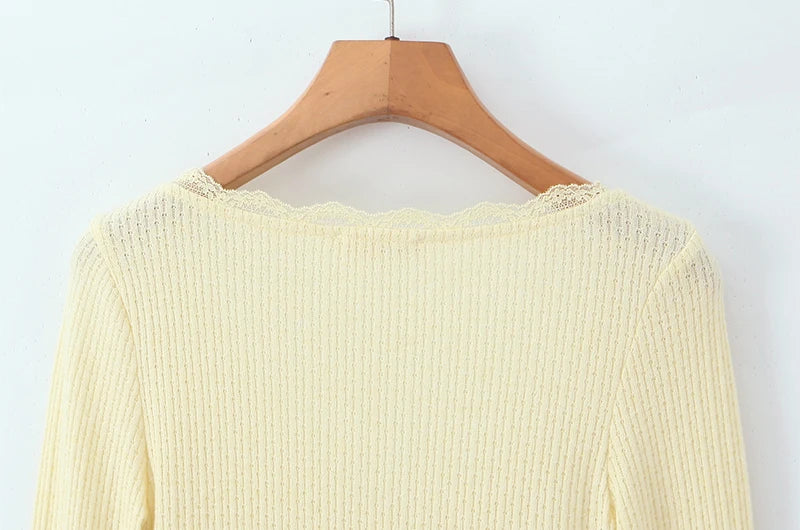 Women Fashion Sweet Lace Patchwork Knitted Cardigan Vintage O-Neck Long Sleeve Sweater