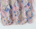 Gradient Floral Ruffles Chiffon Dress With V Neck Backless