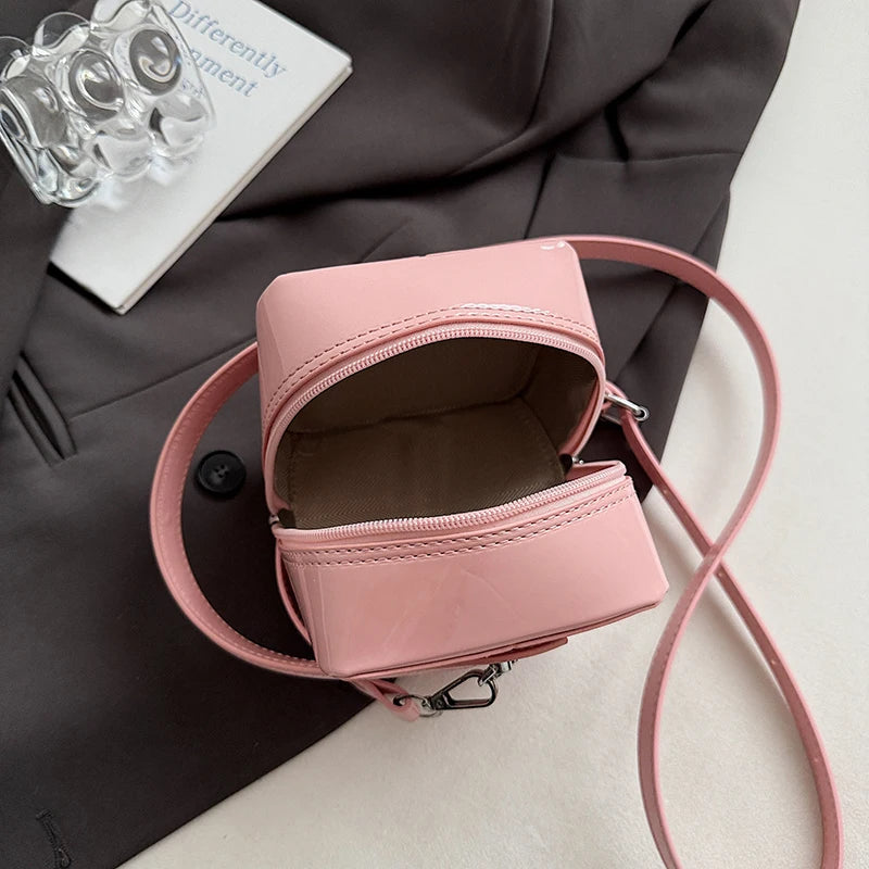 Mini Box PU Leather Crossbody Bag With Short Handle Phone Friendly Compact