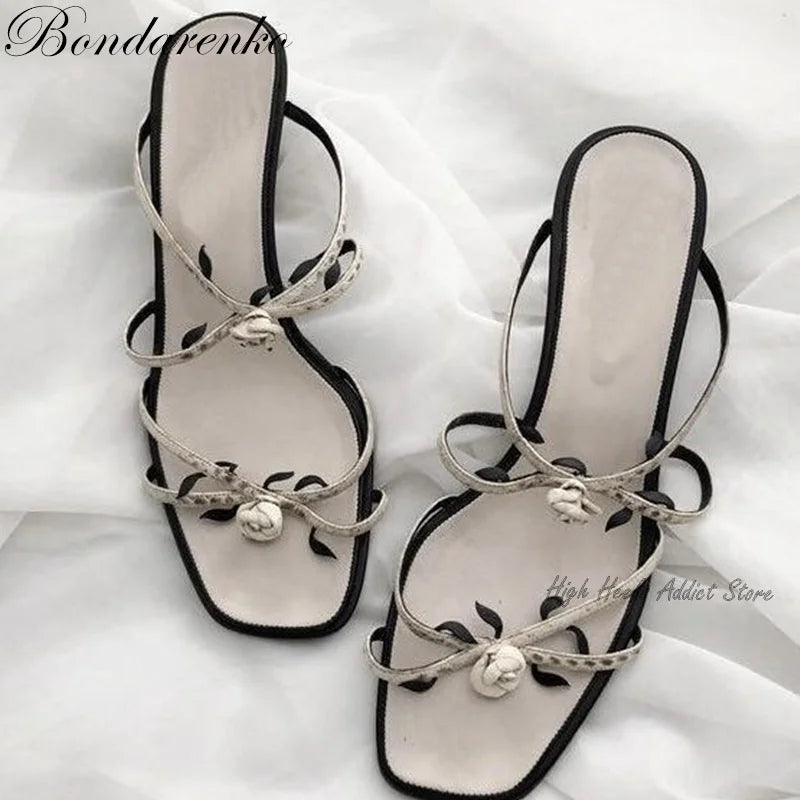 Vintage Rose Slippers With Flowers Strappy Low Heel Mules