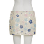 Colorful Floral Sequin Mini Skirt Low Waist Bodycon