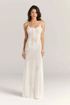 Floral Knit Strap Maxi Dress Backless Beach Cover Up For Summer Vacation And Resort Style