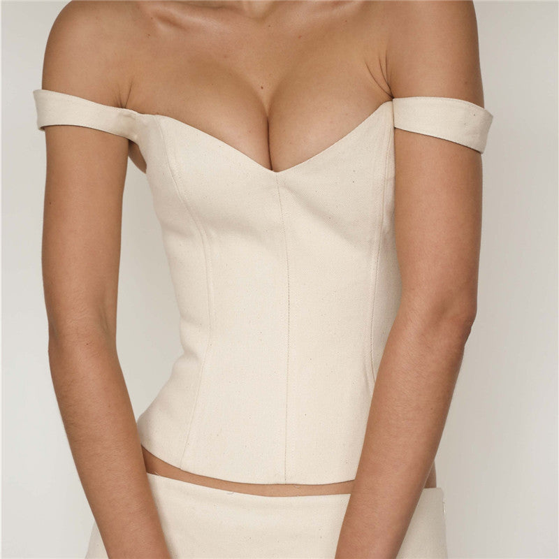 Sleeveless Off Shoulder V Neck Crop Camisole With Backless Silhouette