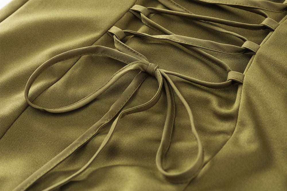 Olive Green Maxi Dress With Scarf Flowy Silhouette