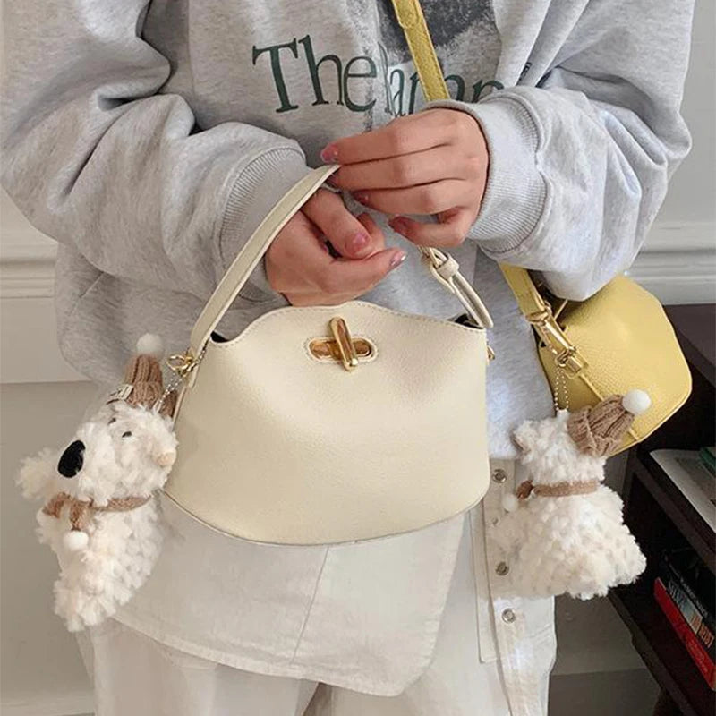 Soft Leather Bucket With Gold Button Tassel Luxe Everyday Shoulder Satchel For Women