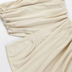 Hollow Out Shirred Strapless Maxi Dress Asymmetrical Backless Gown