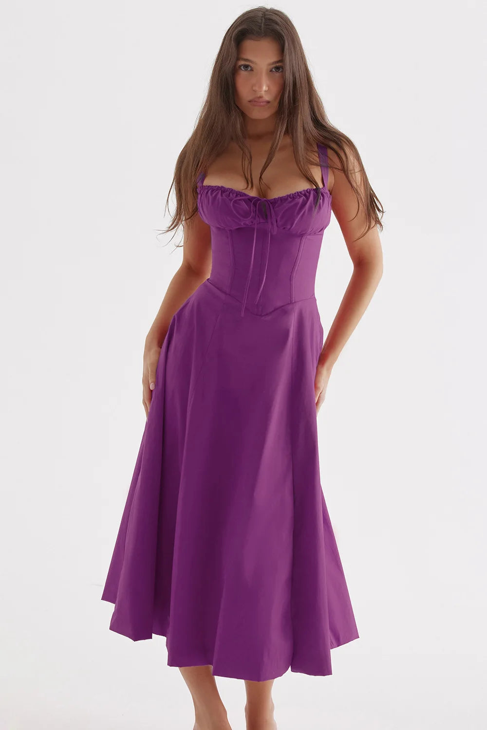 Spaghetti Strap Maxi Dress With Wrap Bow Lace Up Front Elegant Long Gown