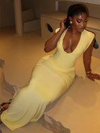 Sleeveless Ruched V Neck Bodycon Maxi Dress