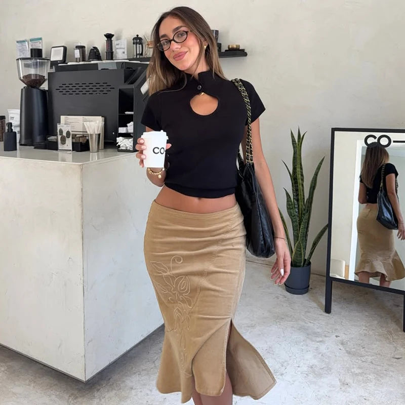 Sexy Retro Fishtail For Women's Embroidery Printed Straight Skirt