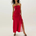 Strapless Hollow Out Top And Long Skirt Two Piece Set