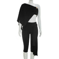 Irregular One Shoulder Crop Top And Capri Pants Set