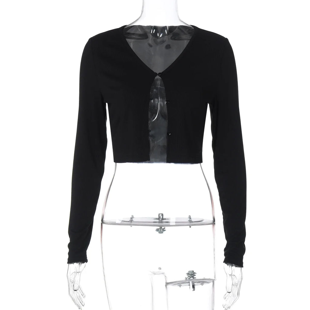 Female Cardigan Fashion Solid Long Sleeve Sexy Ribbed Casual Top