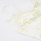 Backless Lace-trimmed V Neck Top Sleeveless Bow Spaghetti Strap Camisole