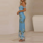 Elegant Floral Mesh Maxi Dress Sleeveless With Slash Collar