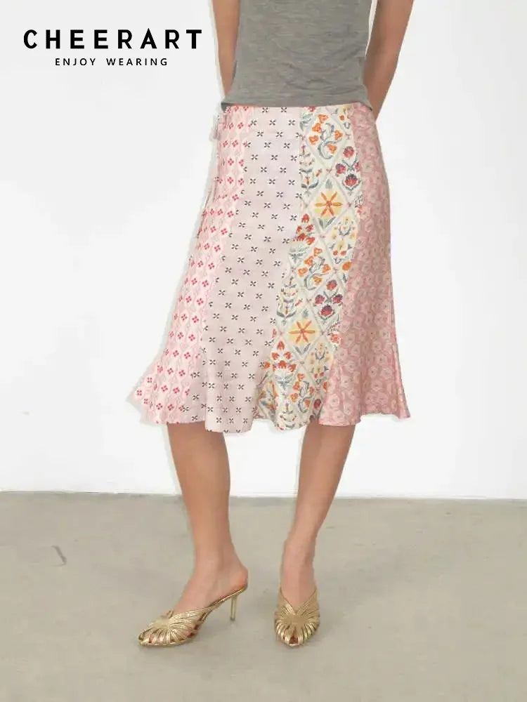 Romantic Patchwork Floral Mermaid Skirt For Women Knee Length Fashion Bottoms