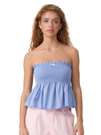 Women Floral Bow Crop Top With Ruffles And Backless Strapless Tank