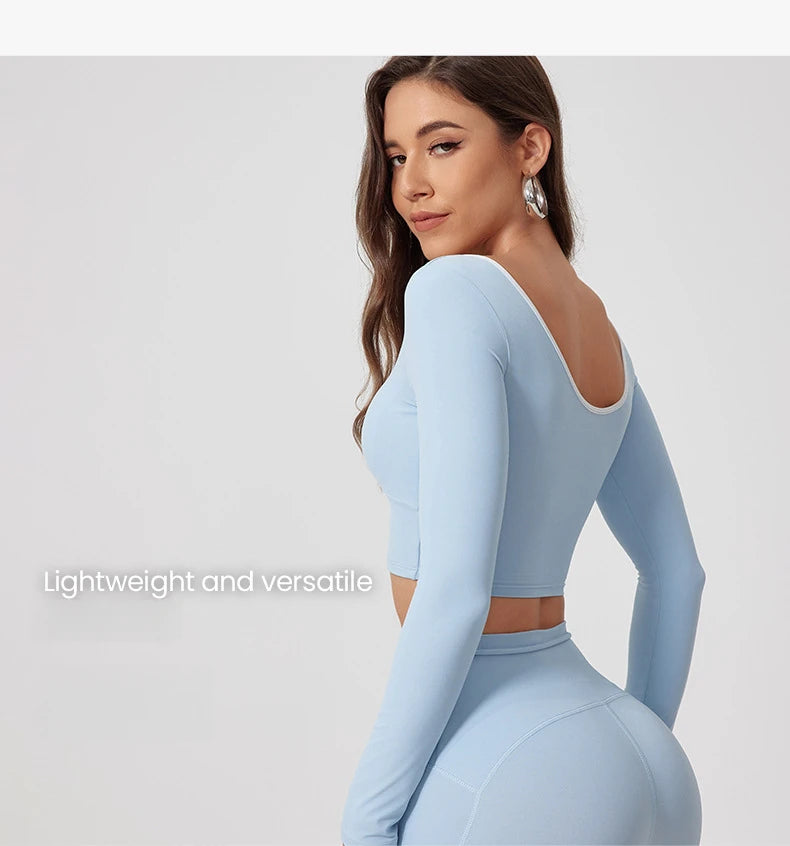Woman Long Sleeve Seamless Round Neck Casual Yoga Clothes Gymwear Quick-Dry Running Workout Sportswear