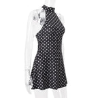 Elegant Off Shoulder Polka Dot Mini Dress Sleeveless Backless High Waist