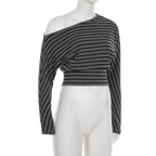 Striped Off Shoulder Crop Top Two Piece Set