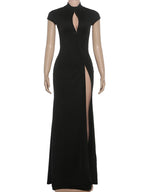 Elegant Asymmetric Shoulder Wrap Dress With Slim Fit Ankle Length