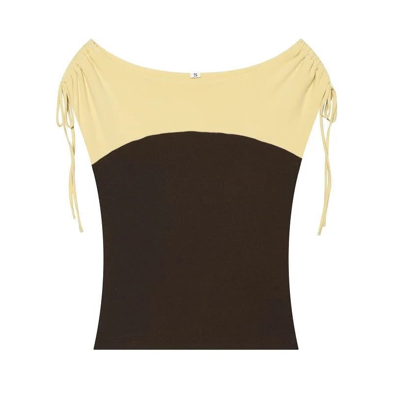 Ruffled Crop Tank With Lace Up Patchwork O Neck Sleeveless Top